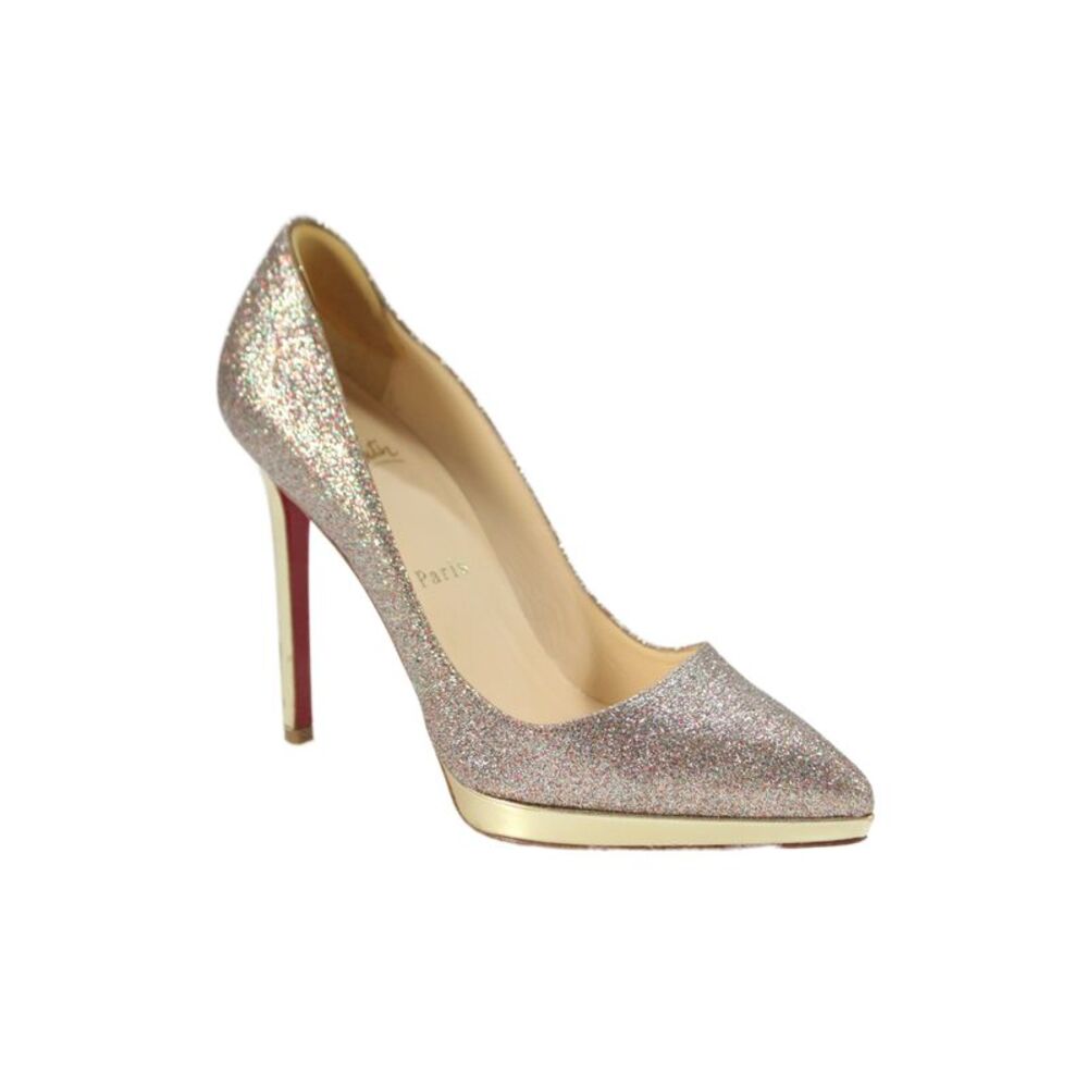 Christian Louboutin Womens Pointed Toe Low Platform Pumps Gold Size 37.5 7.5